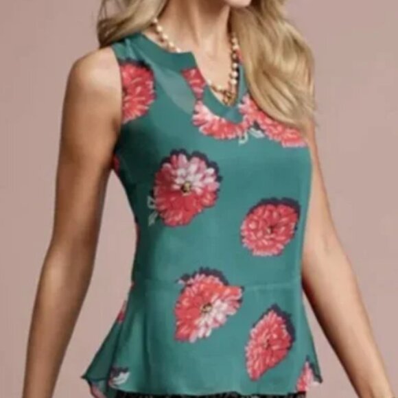 CAbi #3445 Blushing Floral Peplum Blouse – XL – Pink Floral - Picture 1 of 7